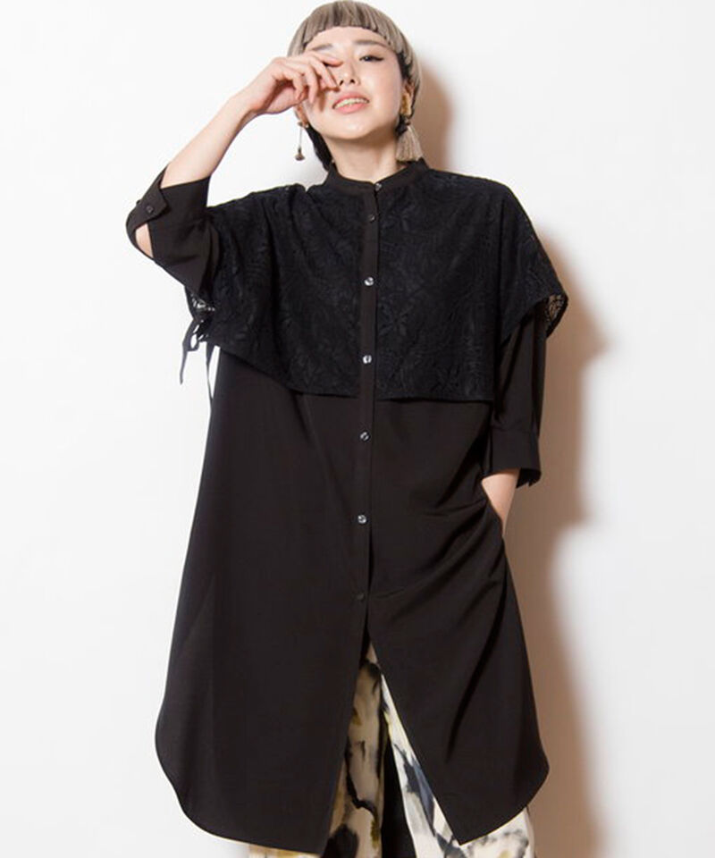  「レースレイヤードロングシャツ」|シャツ・ブラウス|BLACK