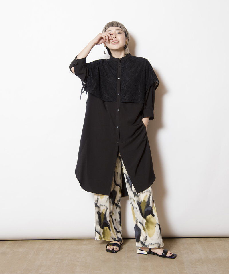  「レースレイヤードロングシャツ」|シャツ・ブラウス|