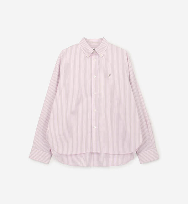 GYMPHLEX「Gymphlex | コットンストライプ ショートボタンダウン長袖シャツ PINK WOMEN」|シャツ・ブラウス|