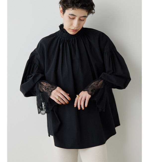 「レースギャザーブラウス」|シャツ・ブラウス|ブラック