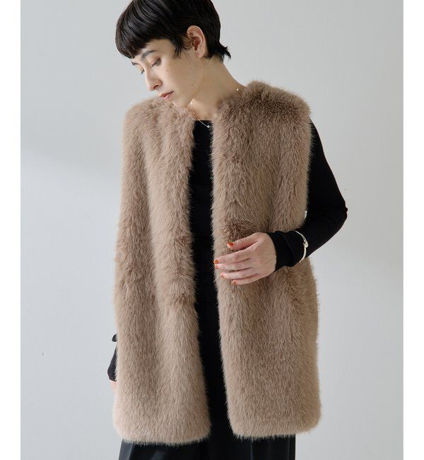 THE PAUSE「【THE PAUSE】フェイクファークルーネックジレ」|ベスト・ジレ|