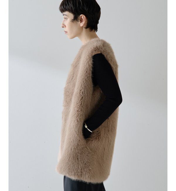 THE PAUSE「【THE PAUSE】フェイクファークルーネックジレ」|ベスト・ジレ|