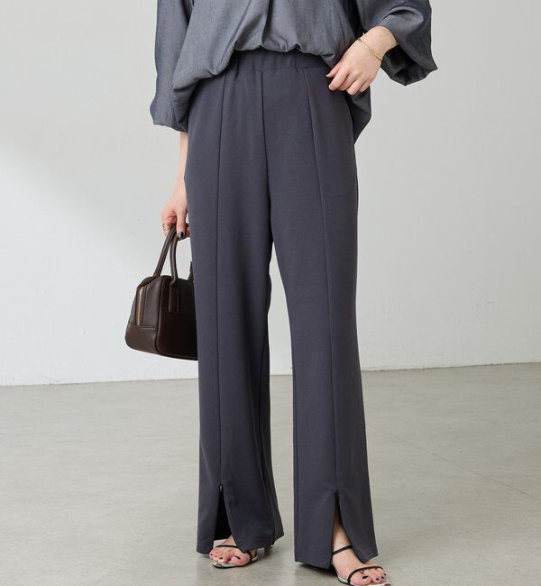  「フロントジップカットジョーゼットパンツ」|チノ|チャコールグレー