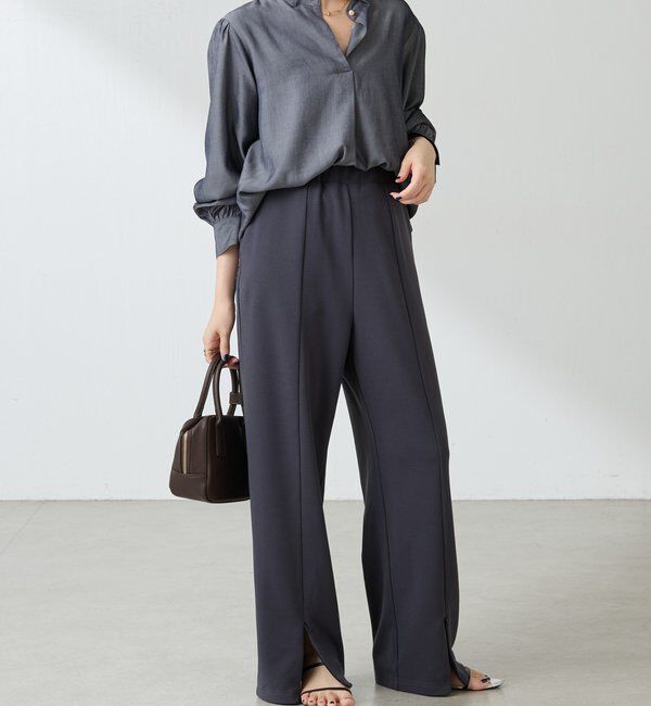  「フロントジップカットジョーゼットパンツ」|チノ|