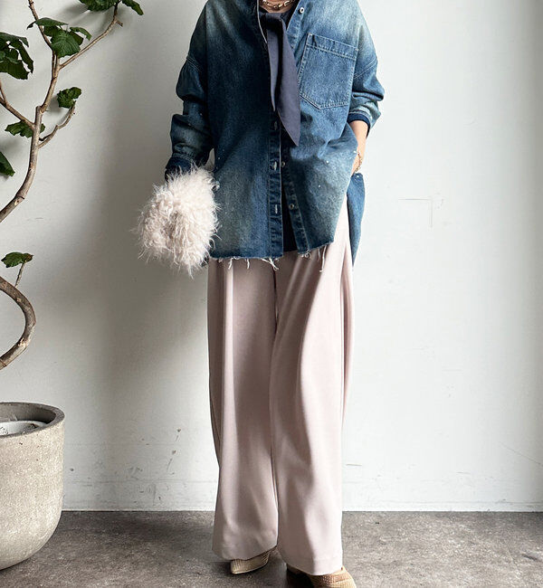  「ボンディングジョーゼットタックワイドパンツ」|チノ|