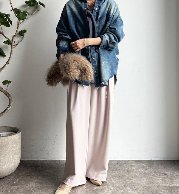  「ボンディングジョーゼットタックワイドパンツ」|チノ|