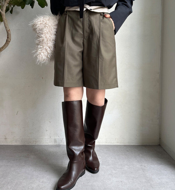  「折り返しカラーベルトショートパンツ」|チノ|グレー