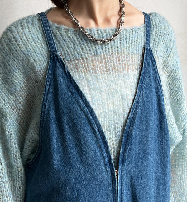  「細紐デニムフロントジップサロペット」|ワンピース|