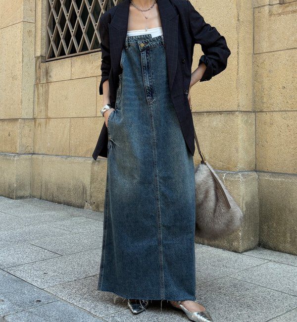  「裾フリンジデニムジャンスカ」|ワンピース|ブルー