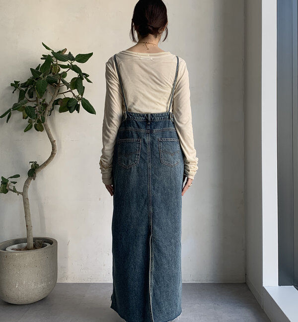  「裾フリンジデニムジャンスカ」|ワンピース|