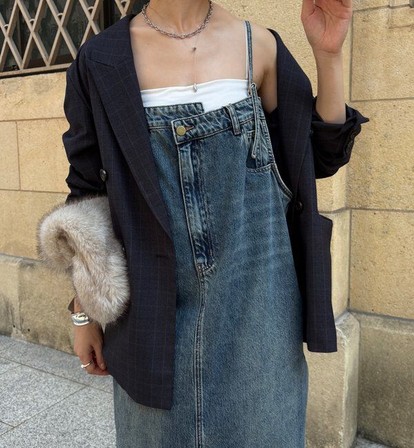  「裾フリンジデニムジャンスカ」|ワンピース|