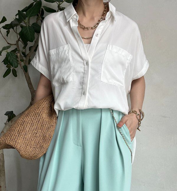  「【WEB限定】リヨセル&times;ジョーゼット切替シャツ」|シャツ・ブラウス|ホワイト