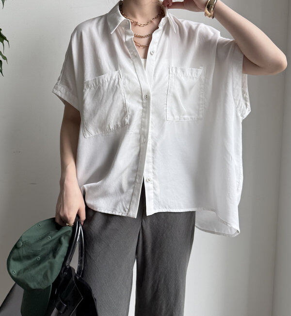  「【WEB限定】リヨセル&times;ジョーゼット切替シャツ」|シャツ・ブラウス|