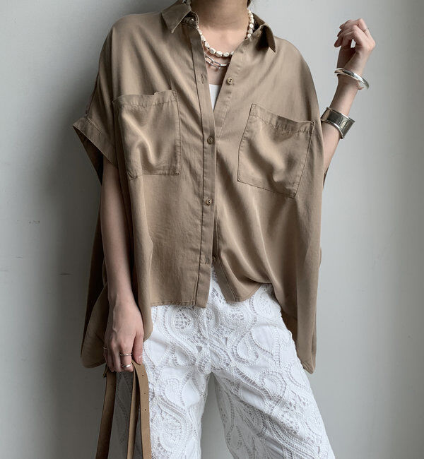  「【WEB限定】リヨセル&times;ジョーゼット切替シャツ」|シャツ・ブラウス|ベージュ