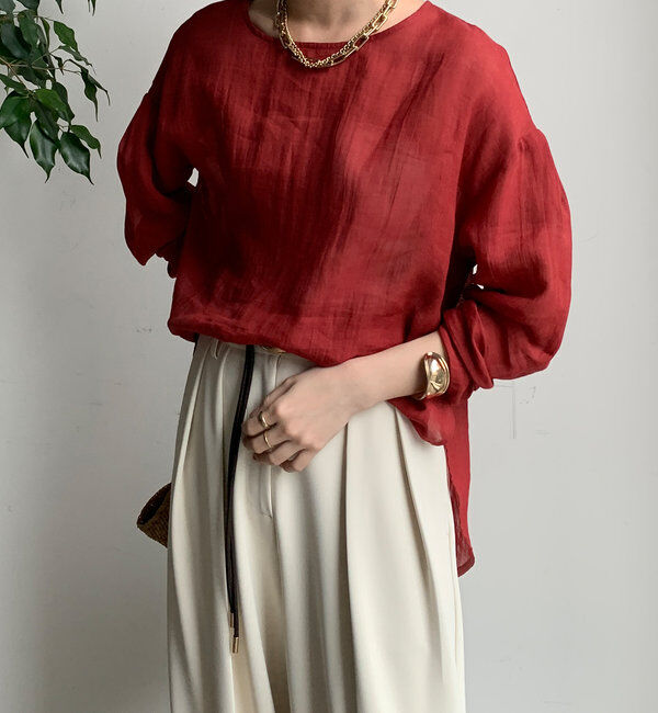  「シアーリネンプルオーバー」|シャツ・ブラウス|レッド