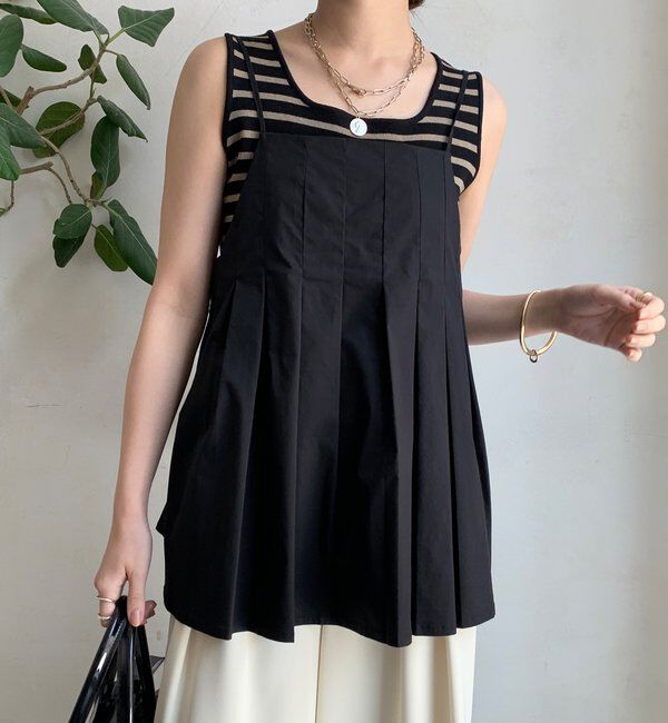  「プリーツチュニックキャミ」|シャツ・ブラウス|ブラック