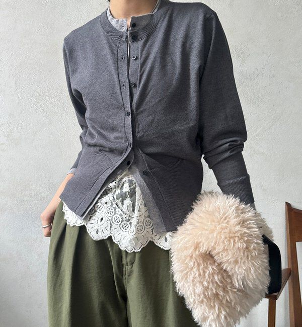  「【WEB限定】 ニットレイヤードカーディガン」|カーディガン|ダークグレー