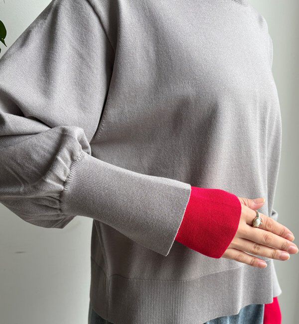  「【WEB限定】袖カラー配色ニットトップス」|ニット・セーター|