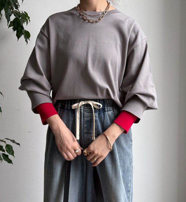  「【WEB限定】袖カラー配色ニットトップス」|ニット・セーター|