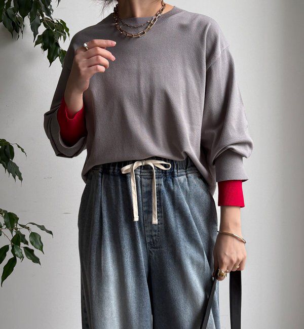  「【WEB限定】袖カラー配色ニットトップス」|ニット・セーター|