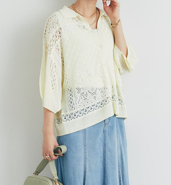  「《繊細な美しさを演出》レース編みニットカーディガン」|ニット・セーター|ホワイト
