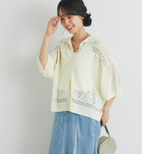  「《繊細な美しさを演出》レース編みニットカーディガン」|ニット・セーター|