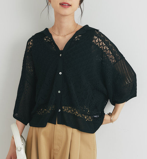  「《繊細な美しさを演出》レース編みニットカーディガン」|ニット・セーター|