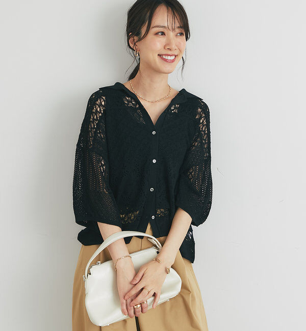  「《繊細な美しさを演出》レース編みニットカーディガン」|ニット・セーター|