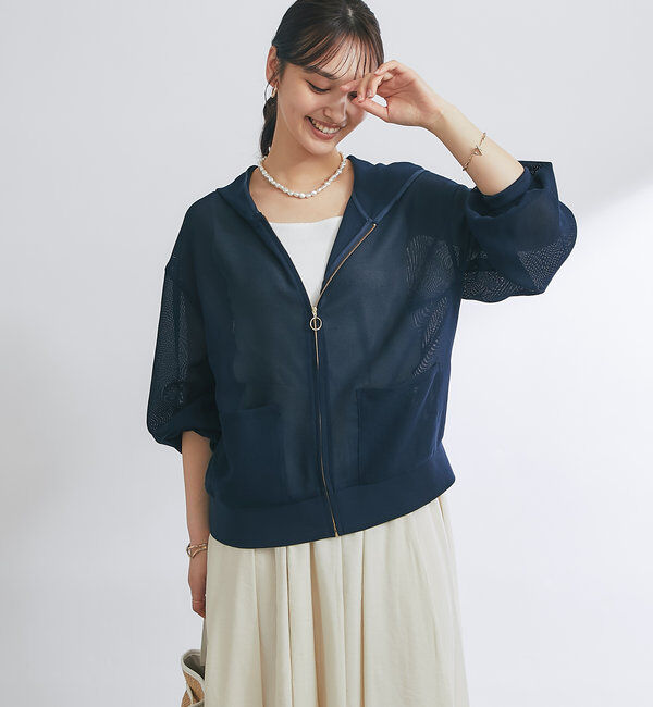  「《羽織るだけでこなれ感》変わり織メッシュフードブルゾン」|その他|