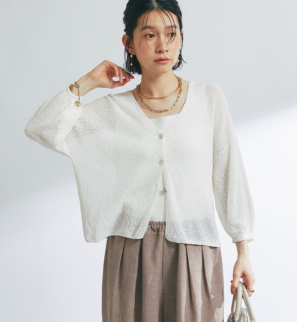  「《軽量・通気性・吸水速乾性》イージーケア和紙ニットカーディガン」|ニット・セーター|