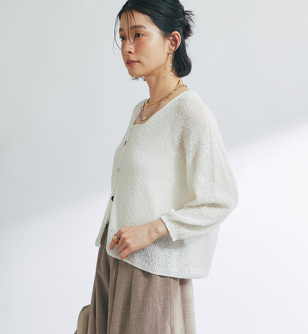  「《軽量・通気性・吸水速乾性》イージーケア和紙ニットカーディガン」|ニット・セーター|