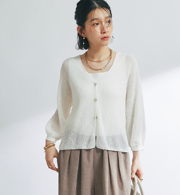 「《軽量・通気性・吸水速乾性》イージーケア和紙ニットカーディガン」|ニット・セーター|