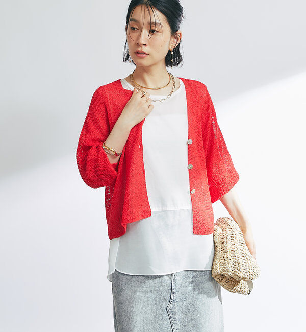  「《軽量・通気性・吸水速乾性》イージーケア和紙ニットカーディガン」|ニット・セーター|