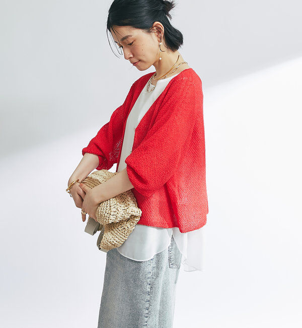  「《軽量・通気性・吸水速乾性》イージーケア和紙ニットカーディガン」|ニット・セーター|