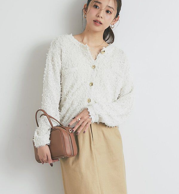  「《上品カジュアル》ラメチュールテープヤーン金釦カーデ」|ニット・セーター|アイボリー