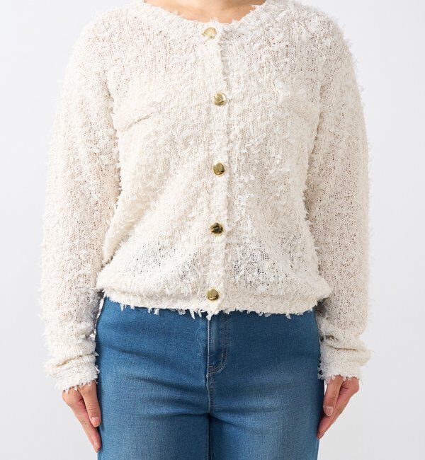  「《上品カジュアル》ラメチュールテープヤーン金釦カーデ」|ニット・セーター|