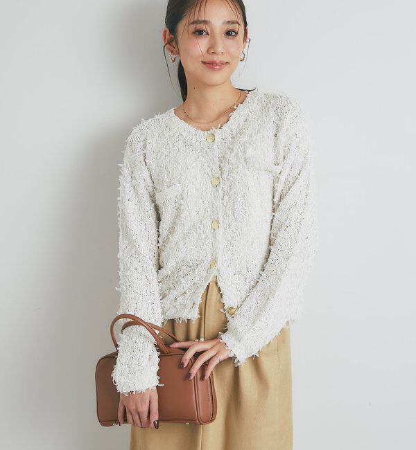  「《上品カジュアル》ラメチュールテープヤーン金釦カーデ」|ニット・セーター|
