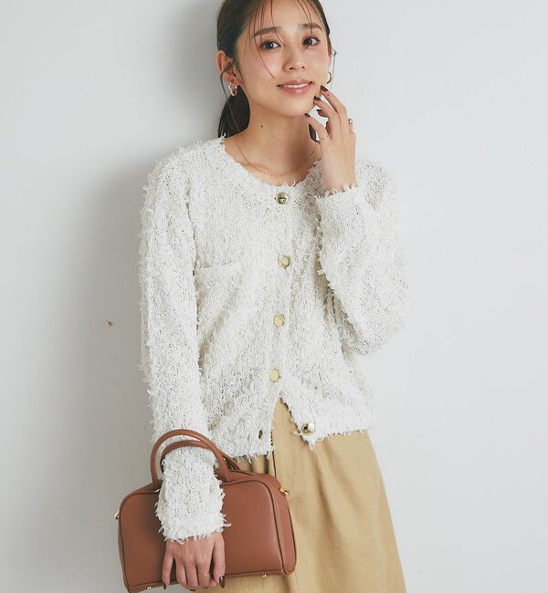  「《上品カジュアル》ラメチュールテープヤーン金釦カーデ」|ニット・セーター|
