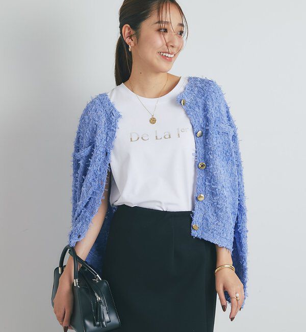  「《上品カジュアル》ラメチュールテープヤーン金釦カーデ」|ニット・セーター|