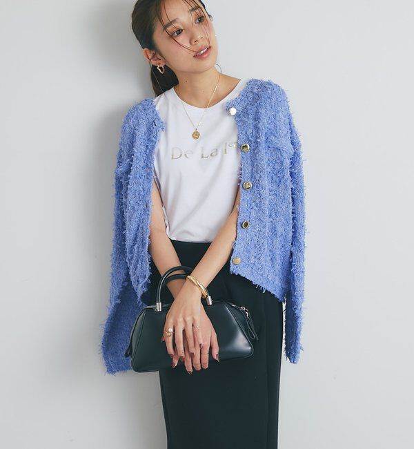  「《上品カジュアル》ラメチュールテープヤーン金釦カーデ」|ニット・セーター|