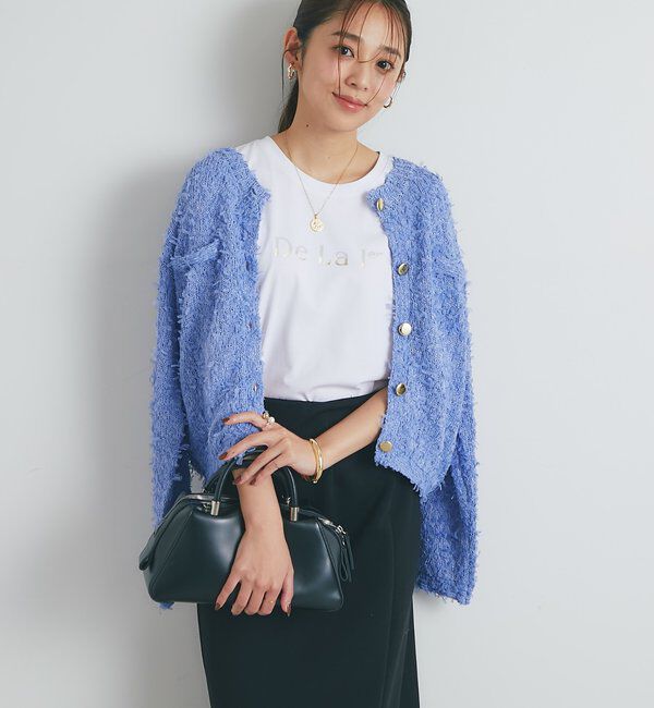  「《上品カジュアル》ラメチュールテープヤーン金釦カーデ」|ニット・セーター|