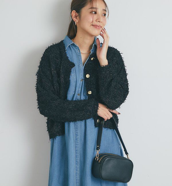  「《上品カジュアル》ラメチュールテープヤーン金釦カーデ」|ニット・セーター|