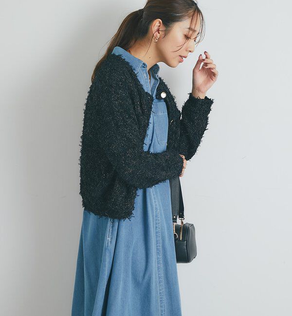  「《上品カジュアル》ラメチュールテープヤーン金釦カーデ」|ニット・セーター|