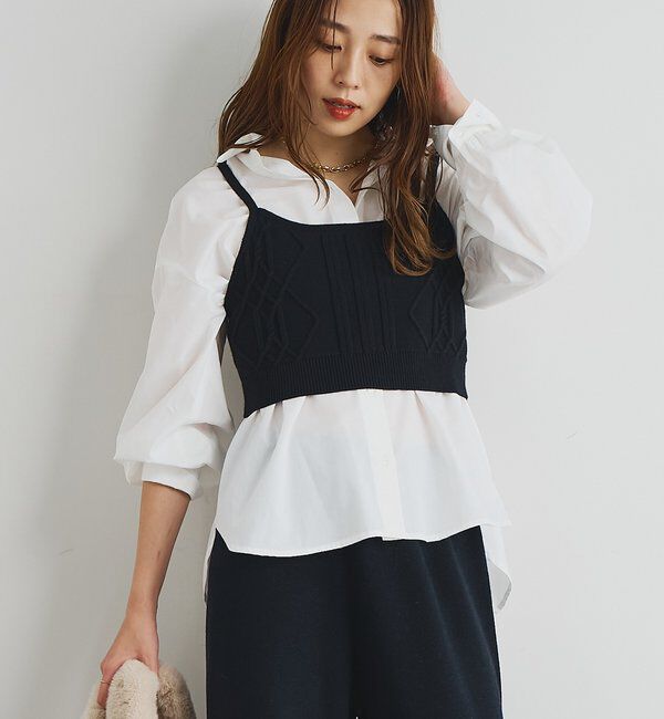  「《トレンドライクに◎》ニットビスチェsetハイカウントシャツ」|シャツ・ブラウス|オフホワイト