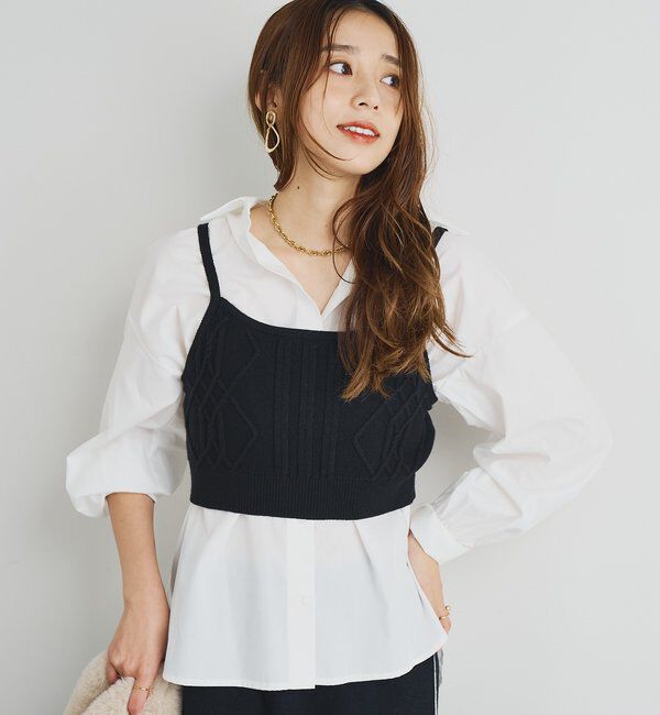  「《トレンドライクに◎》ニットビスチェsetハイカウントシャツ」|シャツ・ブラウス|