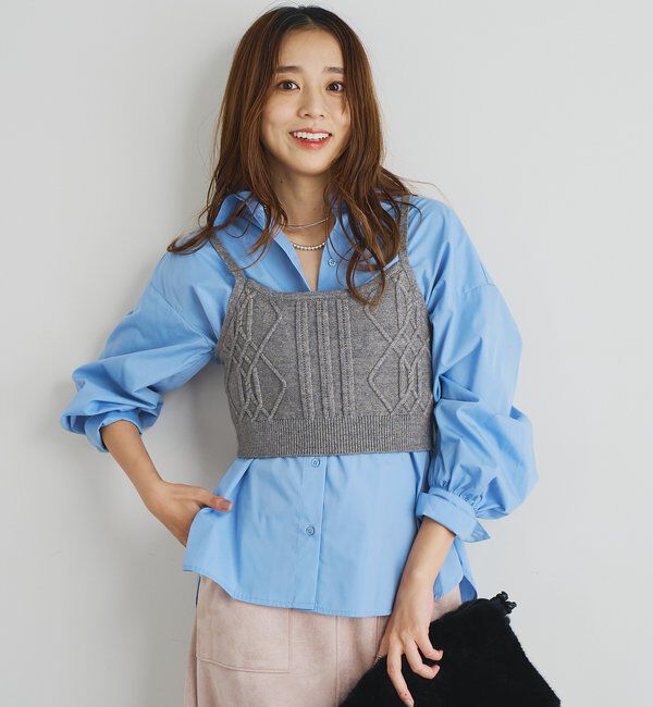  「《トレンドライクに◎》ニットビスチェsetハイカウントシャツ」|シャツ・ブラウス|
