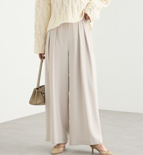  「【ウォッシャブル】【シーズンレスで使える】タックワイドスラックス」|チノ|