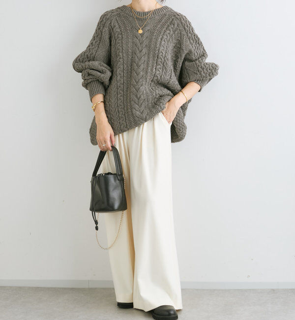  「【秋冬素材が登場！】両面起毛タックワイドスラックス」|チノ|