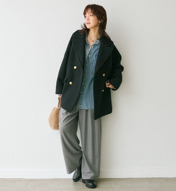  「【秋冬素材が登場！】両面起毛タックワイドスラックス」|チノ|