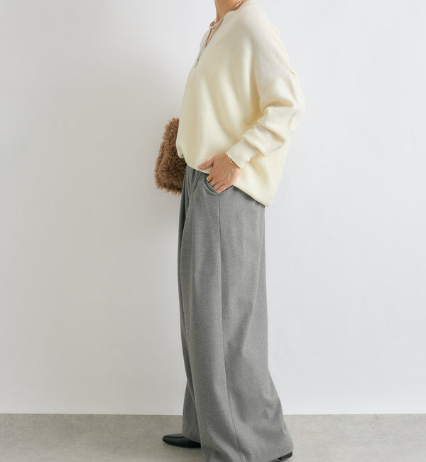  「【秋冬素材が登場！】両面起毛タックワイドスラックス」|チノ|